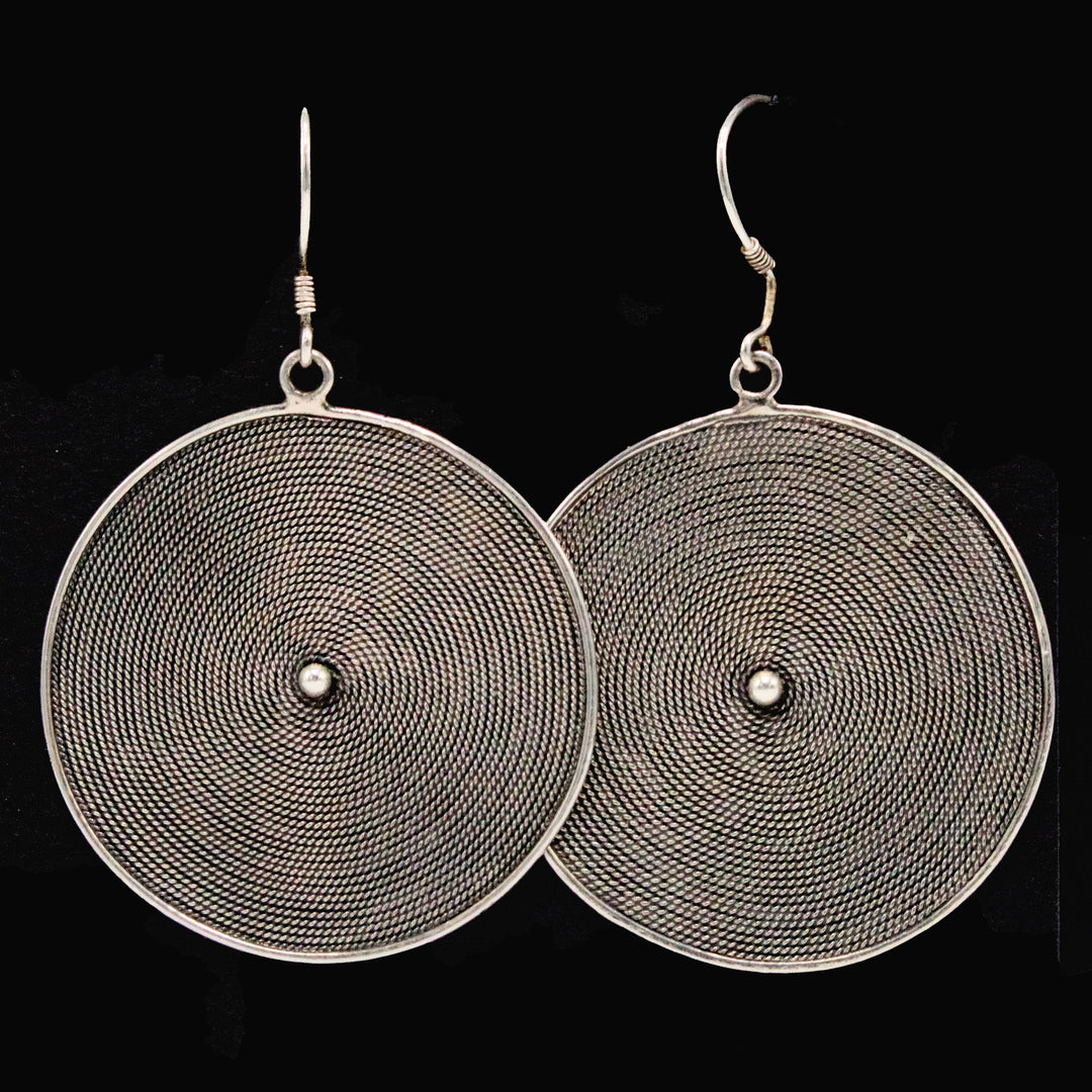 Mexican Sterling Silver Hand Filigreed Disc Earrings