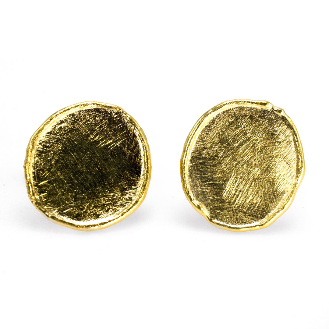 18K Yellow Gold over Brass Sun Disc Stud Earrings