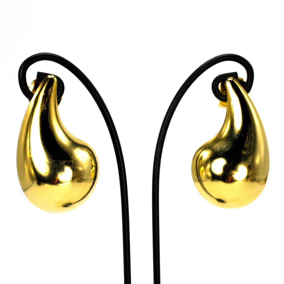Gold Plated Puffy Teardrop Stud Earrings