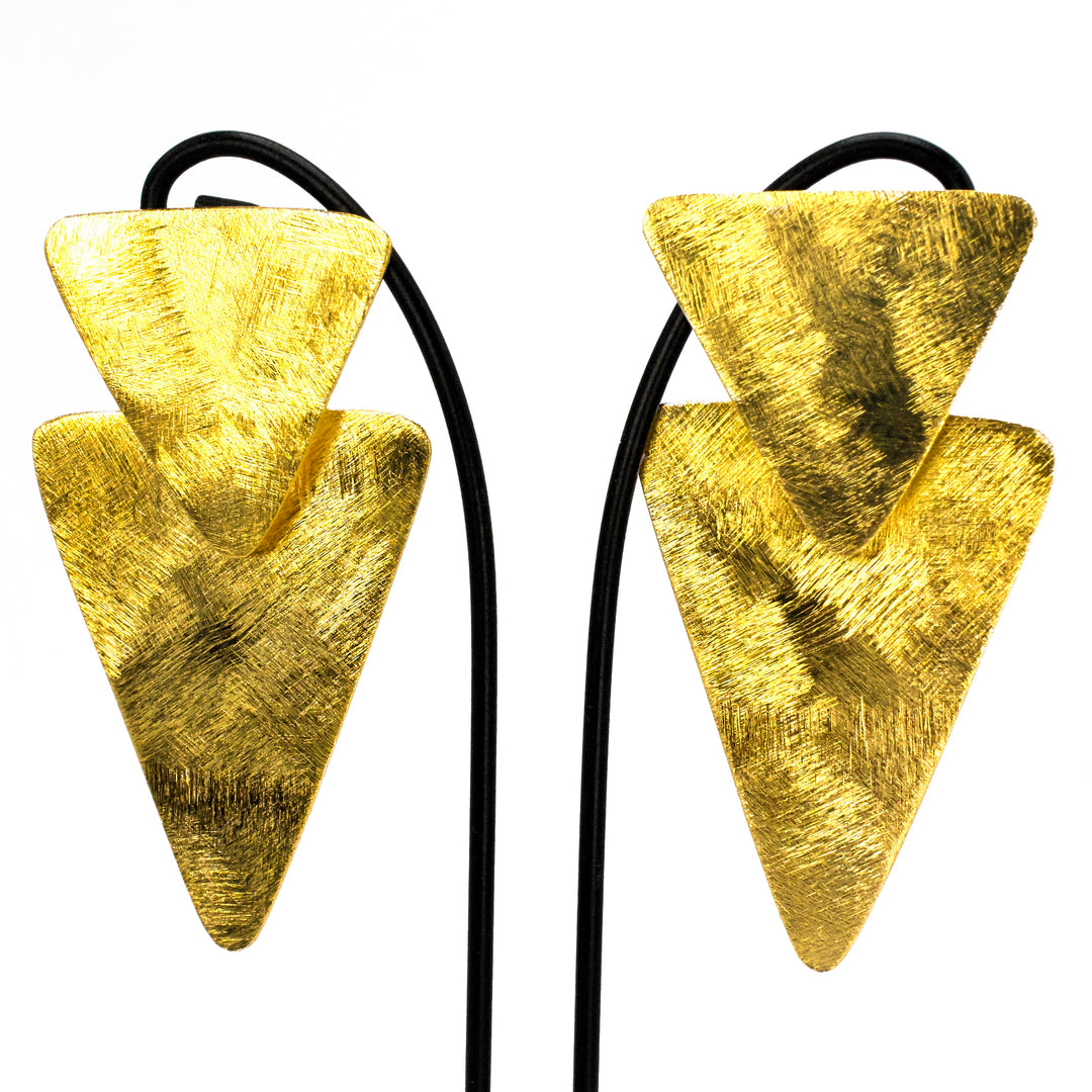 Brushed Finish Gold Plated Inverted Triangle Drop Earrings