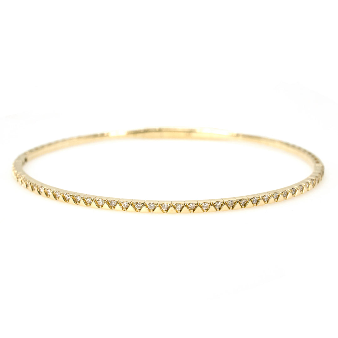 Thin 14K Yellow Gold and Diamond Flexible Bangle Bracelet