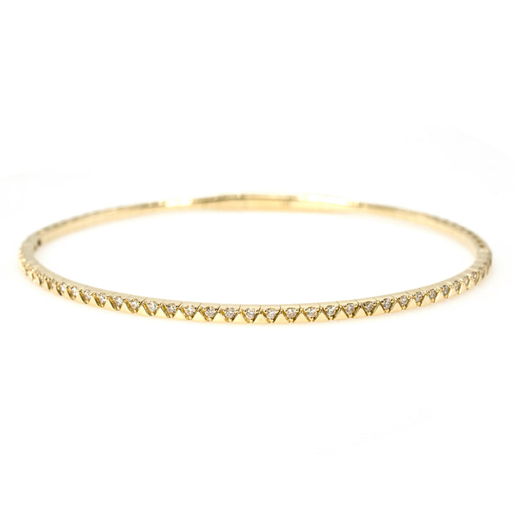 Thin 14K Yellow Gold and Diamond Flexible Bangle Bracelet