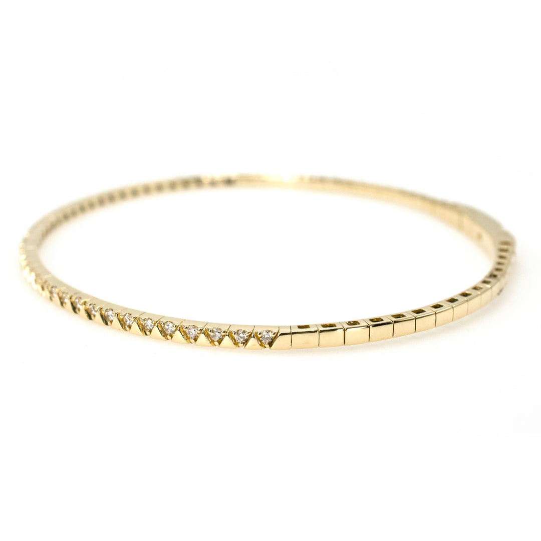 Thin 14K Yellow Gold and Diamond Flexible Bangle Bracelet