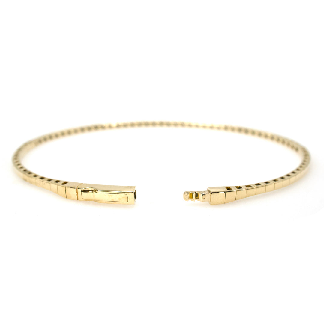 Thin 14K Yellow Gold and Diamond Flexible Bangle Bracelet