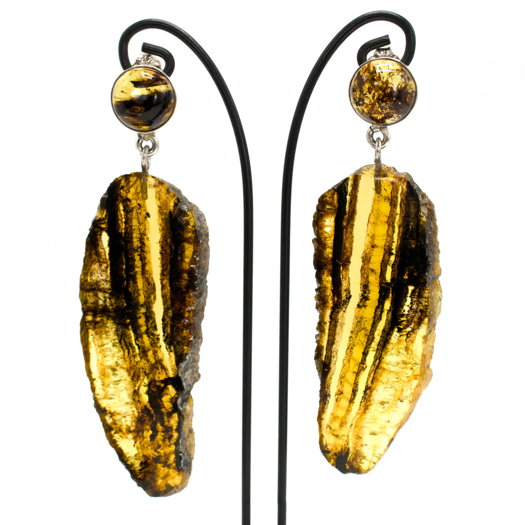 Taxco Made Silver and Chilean Amber Drop Earrings