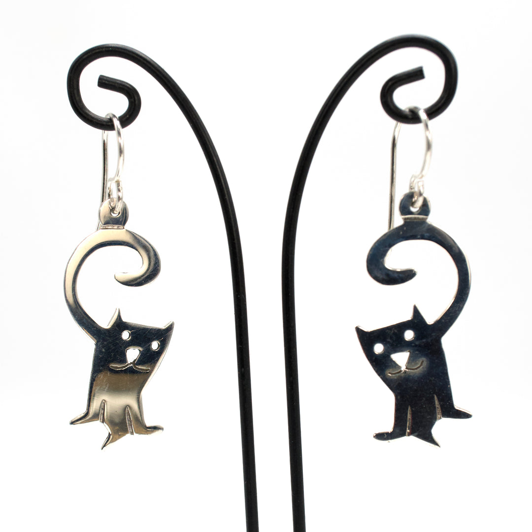 Sterling Silver Cat Drop Earrings