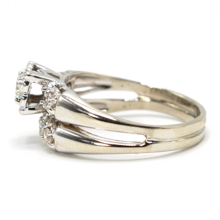 1940s 14K White Gold Illusion Mount Diamond Wedding Set