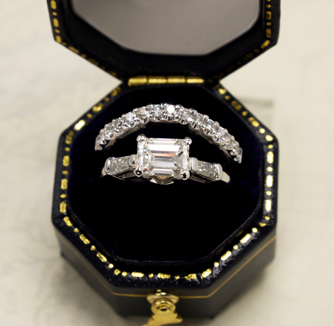 1.00 Carat East-West Emerald Cut Diamond Ring with Tapered Baguettes