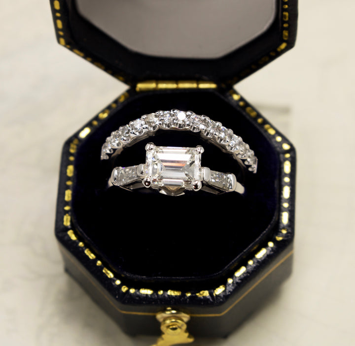1.00 Carat East-West Emerald Cut Diamond Ring with Tapered Baguettes