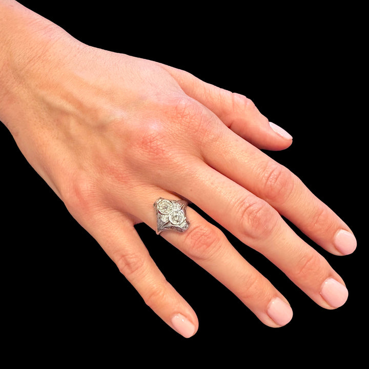 Platinum Toi-et-Moi Navette Art Deco Diamond Engagement Ring