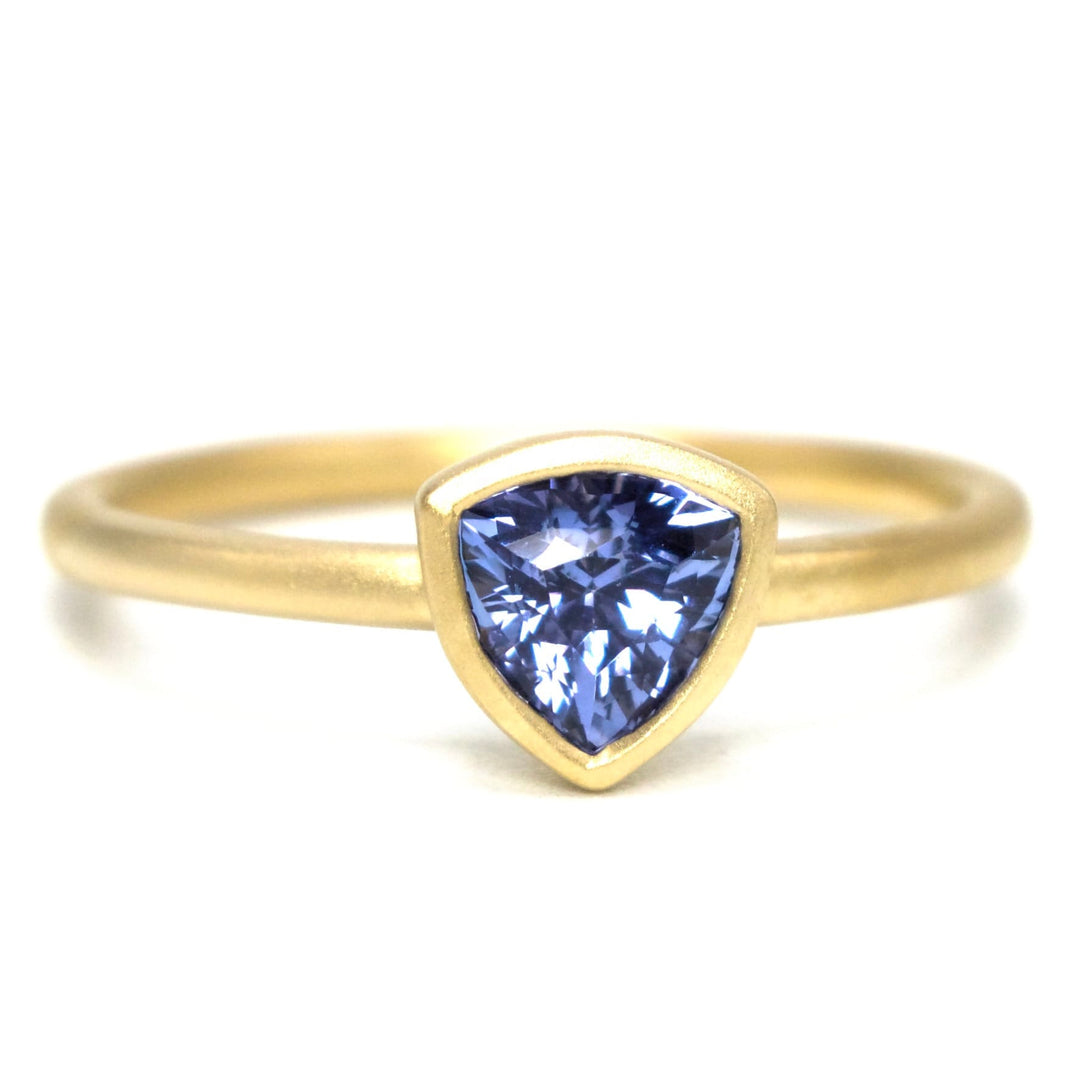 Trilliant Cut Ceylon Blue Sapphire Bezel Set in 14K Yellow Gold Ring