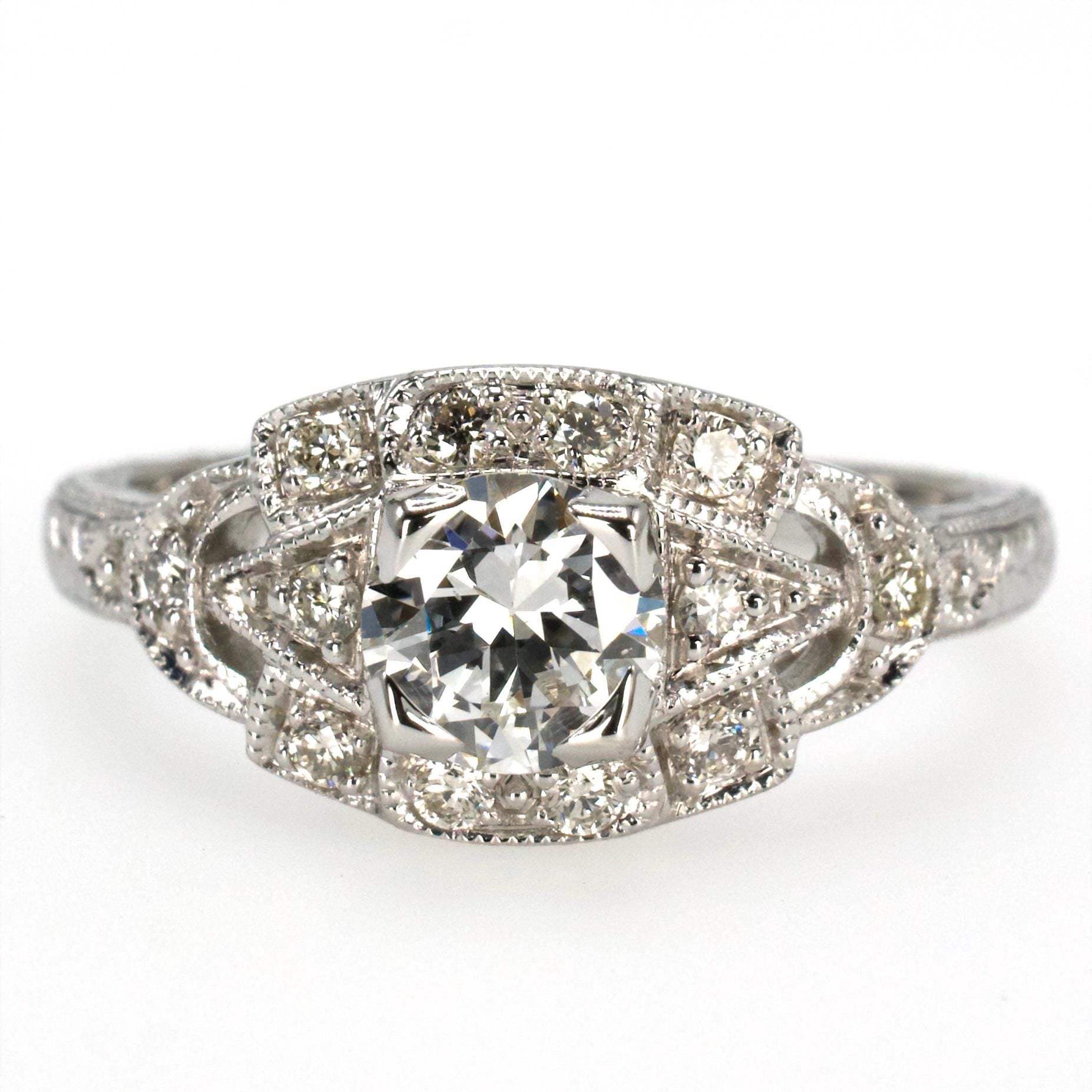 0.50 Carat Diamond in Almond Shaped White Gold Art Deco