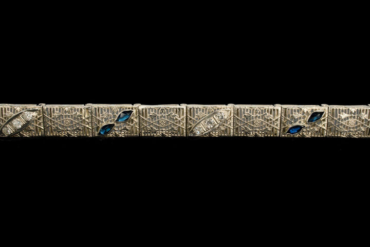 Art Deco Diamond and Sapphire White Gold Link Bracelet