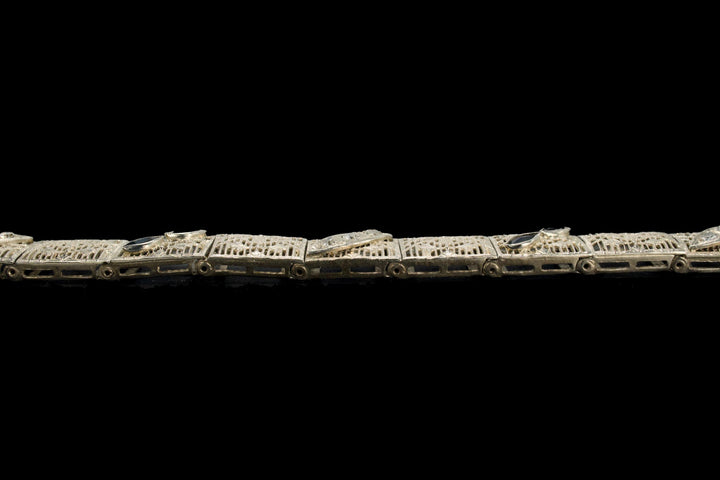 Art Deco Diamond and Sapphire White Gold Link Bracelet