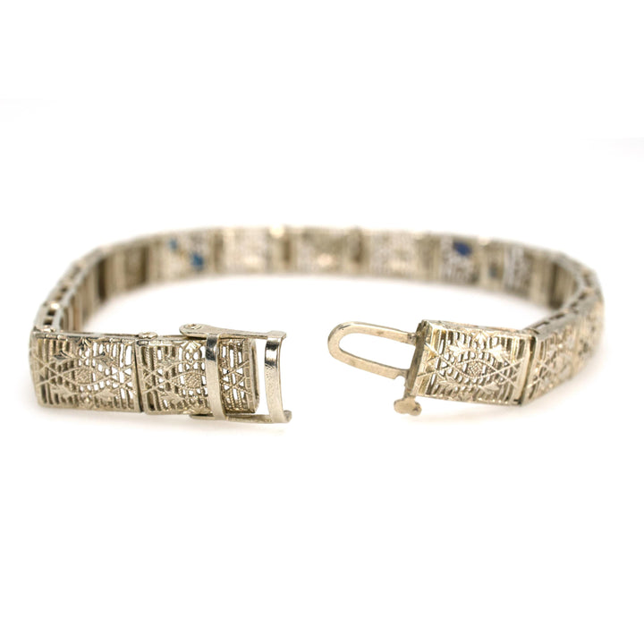 Art Deco Diamond and Sapphire White Gold Link Bracelet