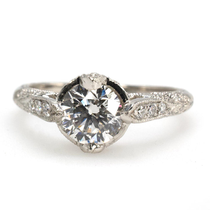 1.01 Carat Certified Natural Diamond Solitaire in Platinum Art Deco Style Mounting