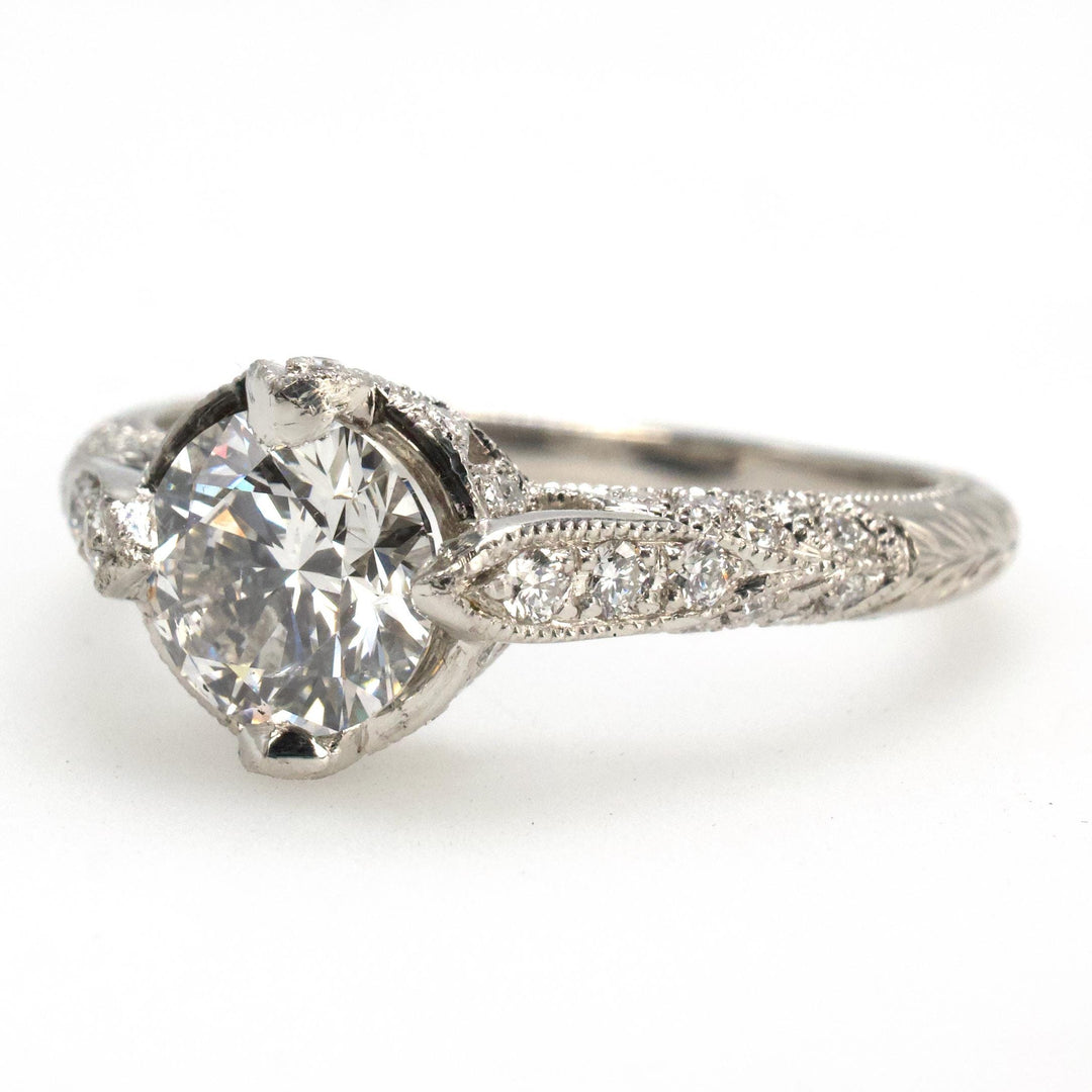 1.01 Carat Certified Natural Diamond Solitaire in Platinum Art Deco Style Mounting