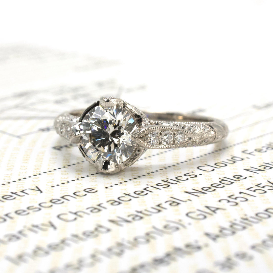 1.01 Carat Certified Natural Diamond Solitaire in Platinum Art Deco Style Mounting