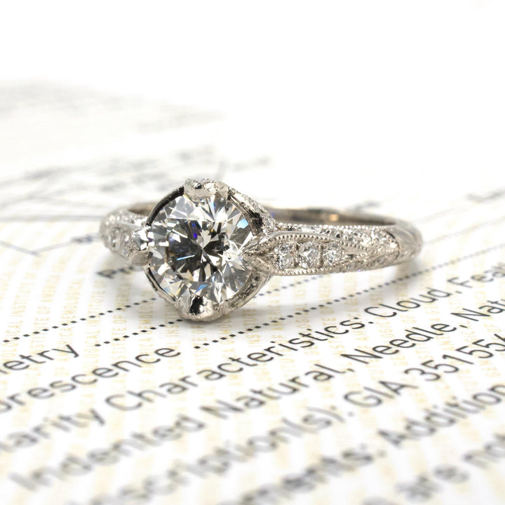 1.01 Carat Certified Natural Diamond Solitaire in Platinum Art Deco Style Mounting