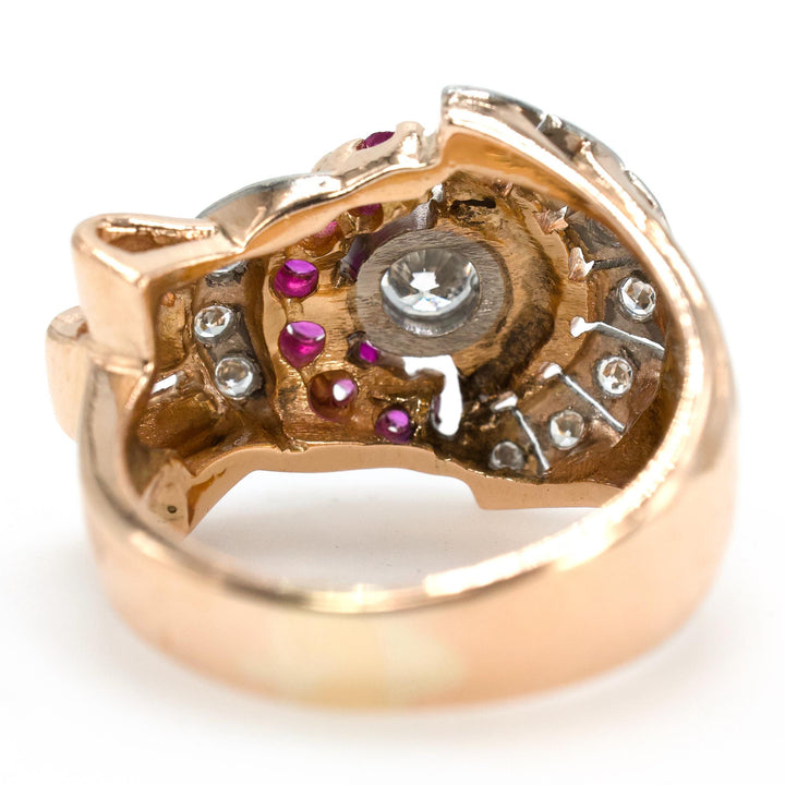 Retro Diamond and Ruby Rosy Gold and Platinum Ring