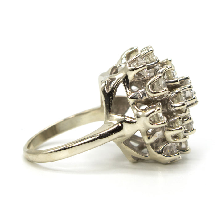 Large White Gold and 3.00 carat Beehive Diamond Cluster Ring