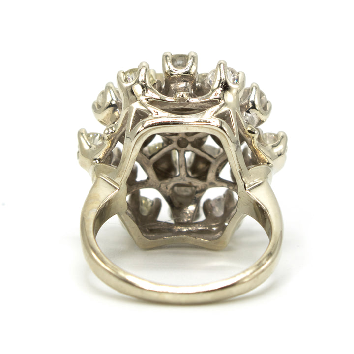 Large White Gold and 3.00 carat Beehive Diamond Cluster Ring