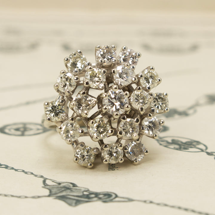 Large White Gold and 3.00 carat Beehive Diamond Cluster Ring