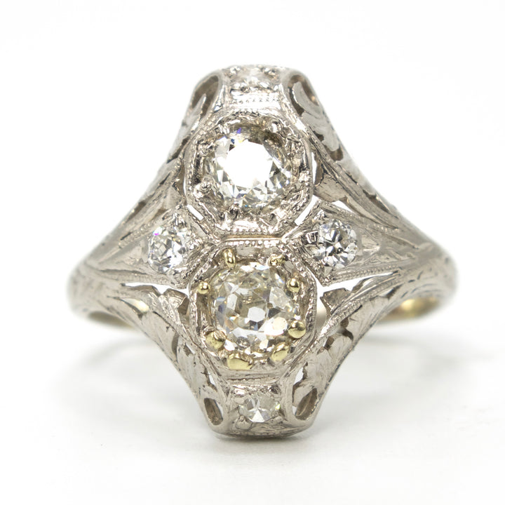 Platinum Toi-et-Moi Navette Art Deco Diamond Engagement Ring