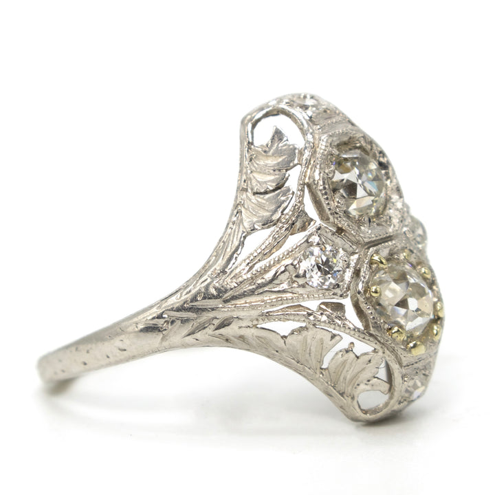Platinum Toi-et-Moi Navette Art Deco Diamond Engagement Ring