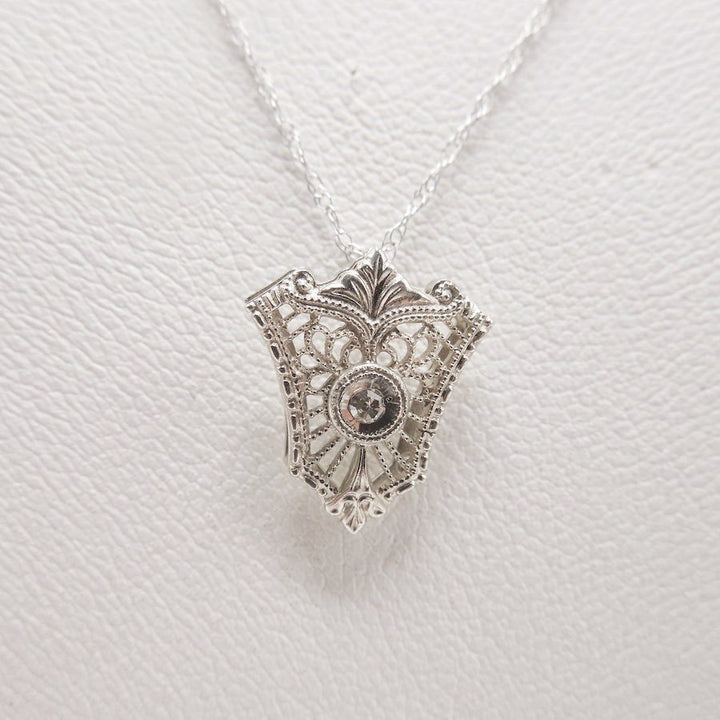 14K White Gold and Diamond Antique Filigree 18" Necklace