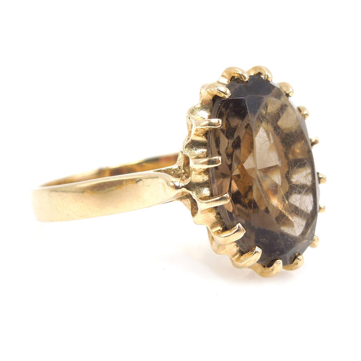 Estate Oval Smoky Quartz Cocktail Ring in 14K Yellow Gold