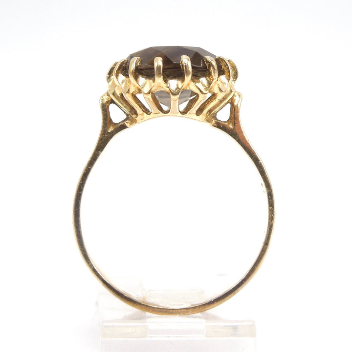 Estate Oval Smoky Quartz Cocktail Ring in 14K Yellow Gold
