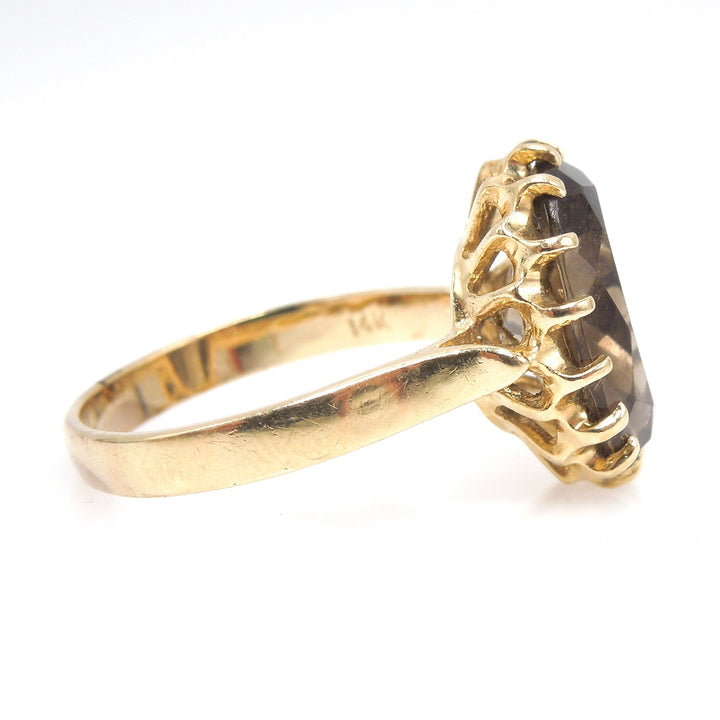Estate Oval Smoky Quartz Cocktail Ring in 14K Yellow Gold