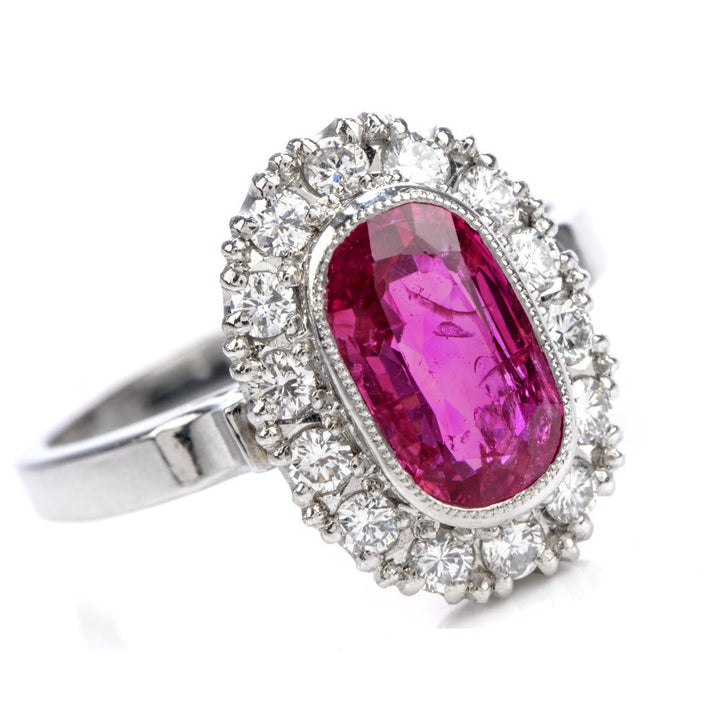 GIA Certified Unheated Oval Ruby & Diamond Platinum Halo Cocktail Ring