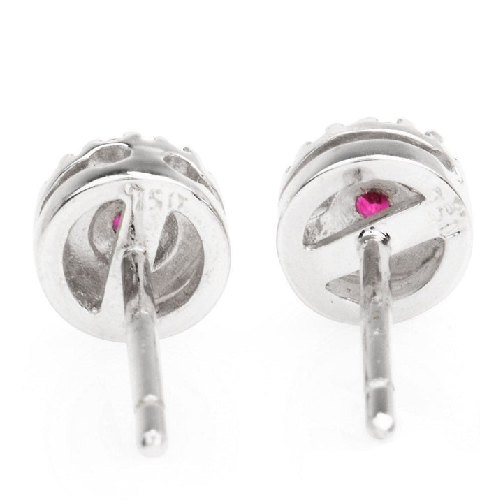 Diamond and Ruby 18K White Gold Small Round Stud Earrings