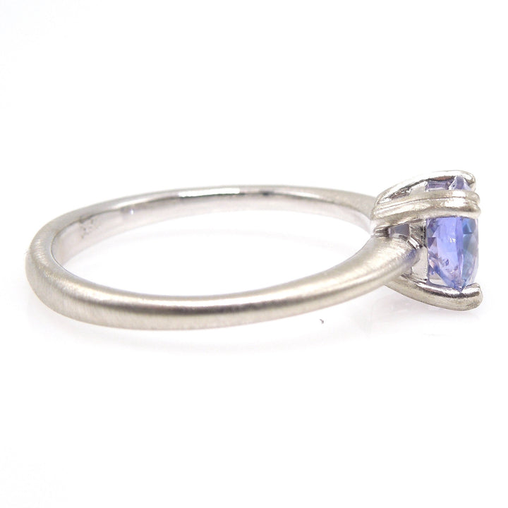 1.21ct Cushion Cut Natural Purple Sapphire Solitaire - Brushed 14K White Gold