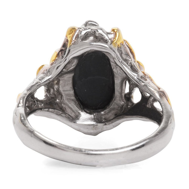 Unusual Black Opal Ring in Sterling Silver and Yellow Gold with Sapphire Accents