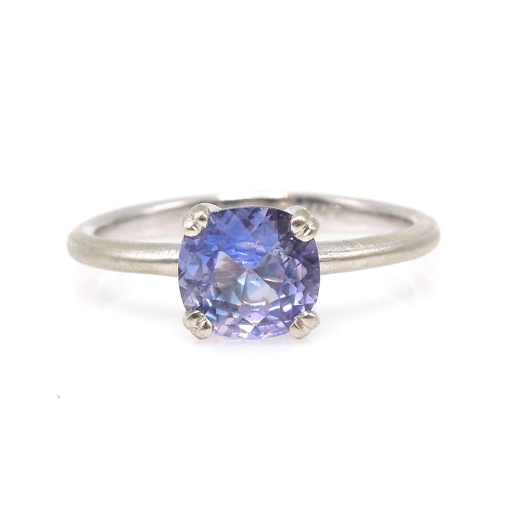 1.21ct Cushion Cut Natural Purple Sapphire Solitaire - Brushed 14K White Gold