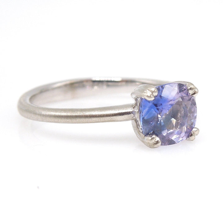 1.21ct Cushion Cut Natural Purple Sapphire Solitaire - Brushed 14K White Gold
