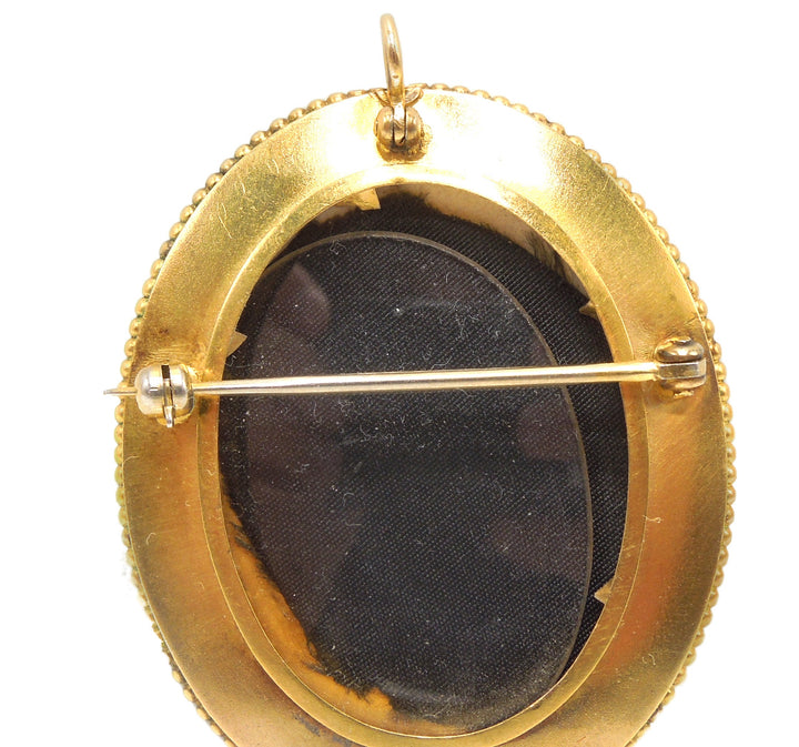 18K Yellow Gold Victorian Locket with Starburst of Pearls and Rose Cut Diamonds Inlaid in Turquoise Glass