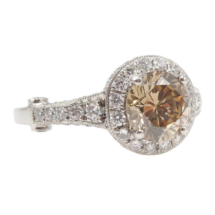 GIA Certified 1.62ct Fancy Dark Yellowish Brown Diamond Engagement Ring in Platinum with Halo