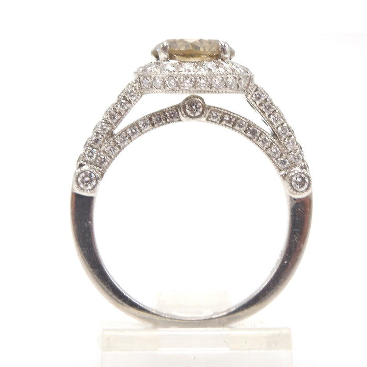 GIA Certified 1.62ct Fancy Dark Yellowish Brown Diamond Engagement Ring in Platinum with Halo