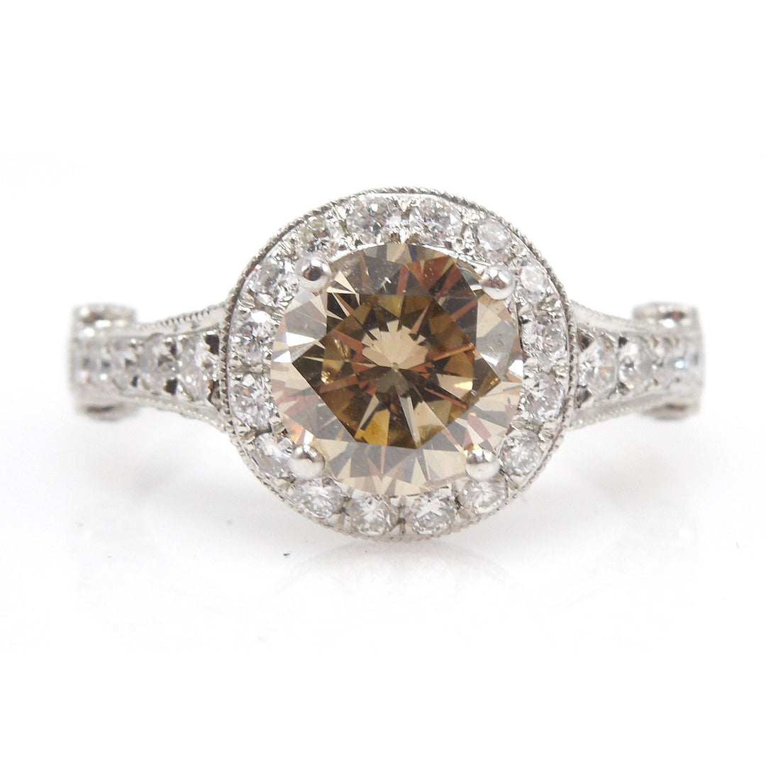 GIA Certified 1.62ct Fancy Dark Yellowish Brown Diamond Engagement Ring in Platinum with Halo