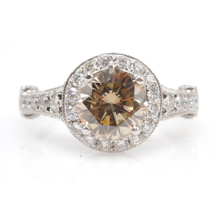 GIA Certified 1.62ct Fancy Dark Yellowish Brown Diamond Engagement Ring in Platinum with Halo