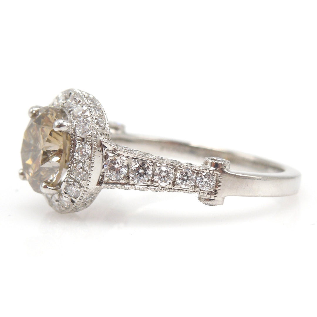 GIA Certified 1.62ct Fancy Dark Yellowish Brown Diamond Engagement Ring in Platinum with Halo