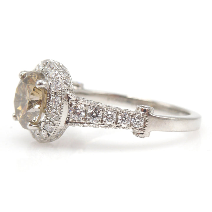 GIA Certified 1.62ct Fancy Dark Yellowish Brown Diamond Engagement Ring in Platinum with Halo