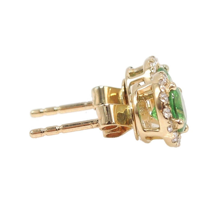 14K Yellow Gold Green (Tsavorite) Garnet and Diamond Halo Stud Earrings