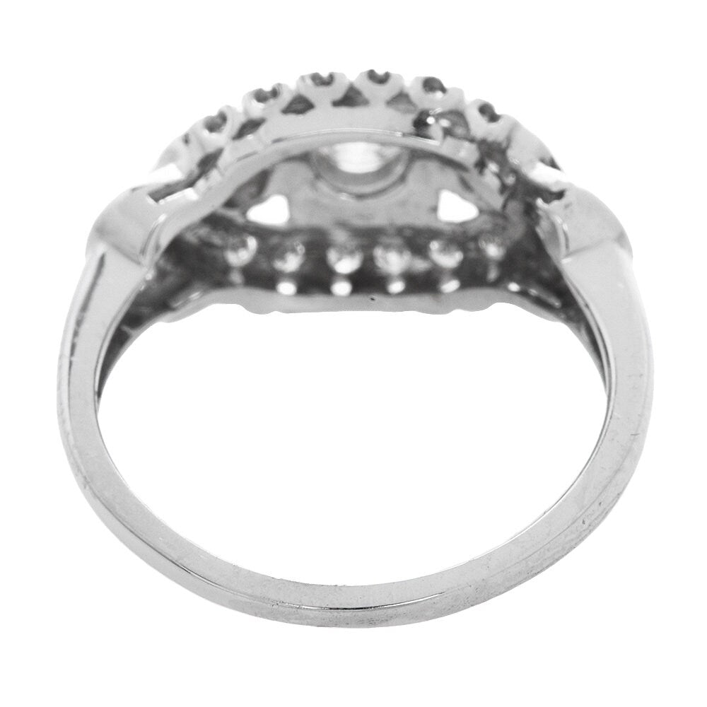 Vintage Almond Shaped 0.25ct Diamond Engagement Ring in 14K White Gold with Accent Diamonds