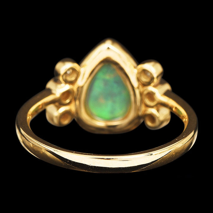 Vintage Oscar Friedman Pear Cut Opal and Diamond Ring in Yellow Gold