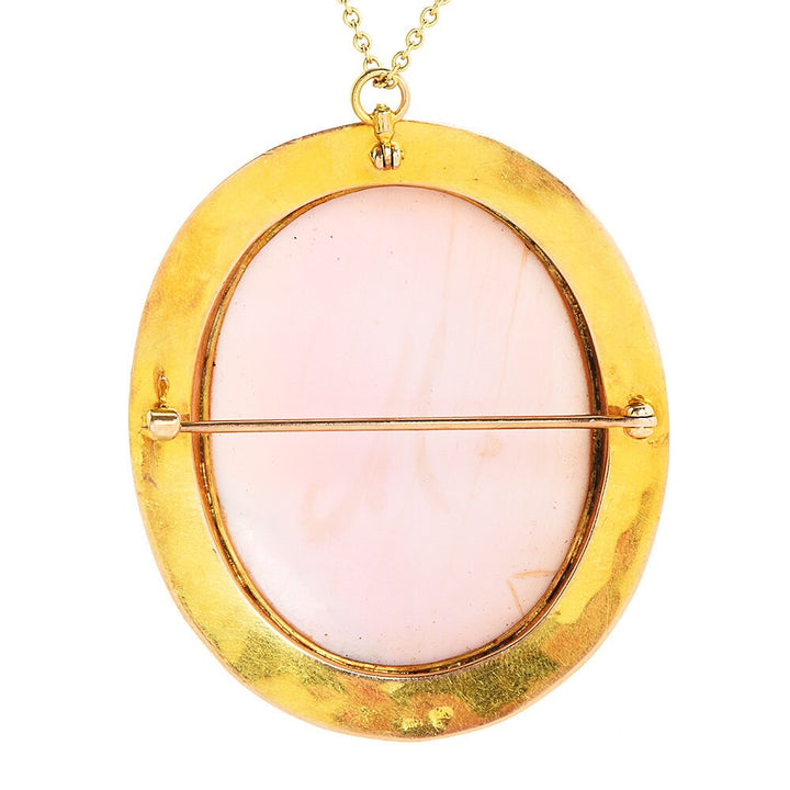 Vintage Angel Skin Coral Lady Portrait Cameo Brooch/Pendant in 10K Yellow Gold